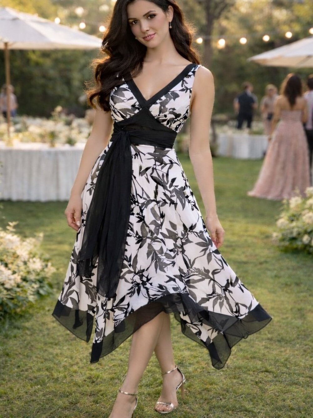 Flowy cotton/silk blend handkerchief hem dress - size S